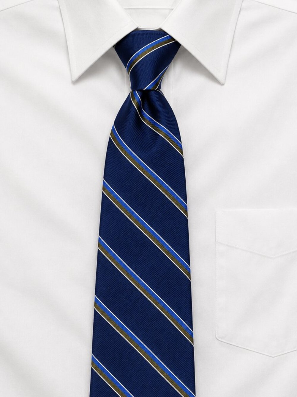 Brooks Brothers Men's Navy Blue Striped Silk Tie Gold Accent Lines Made In USA